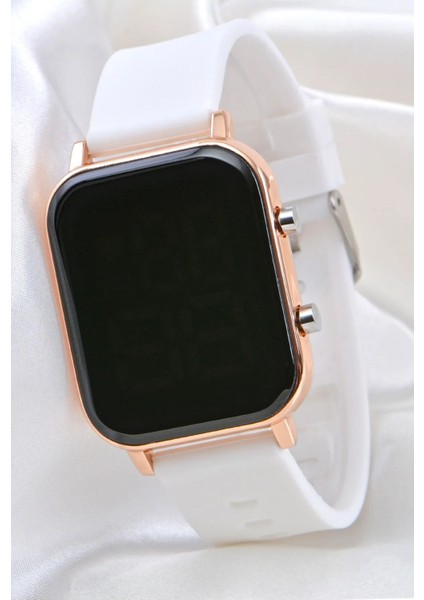 Tuşlu LED Rose Kasa Beyaz Silikon Kordon Dijital LED Kol Saati Akıllı Saat Değildir fiyatları