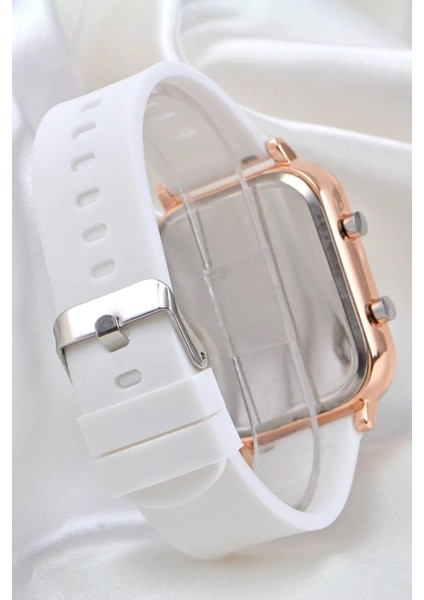 Tuşlu LED Rose Kasa Beyaz Silikon Kordon Dijital LED Kol Saati Akıllı Saat Değildir modelleri