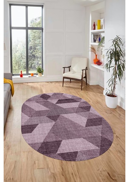 Baskılı Kaymaz Taban Yıkanabilir Modern Şık Oval Yolluk Mutfak Salon Halısı O-Modern-96-Pembe