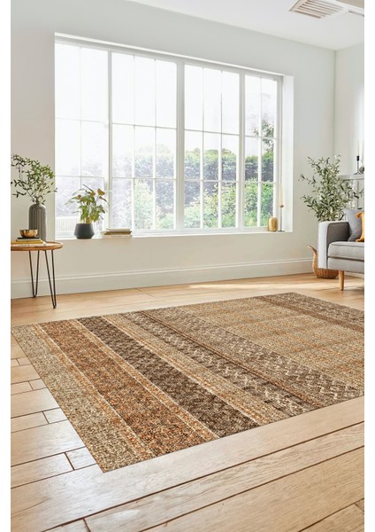 Baskılı Kaymaz Yıkanabilir Şık Kilim Desen Yolluk Mutfak Halısı Salon Halısı Modern-70-Kahve