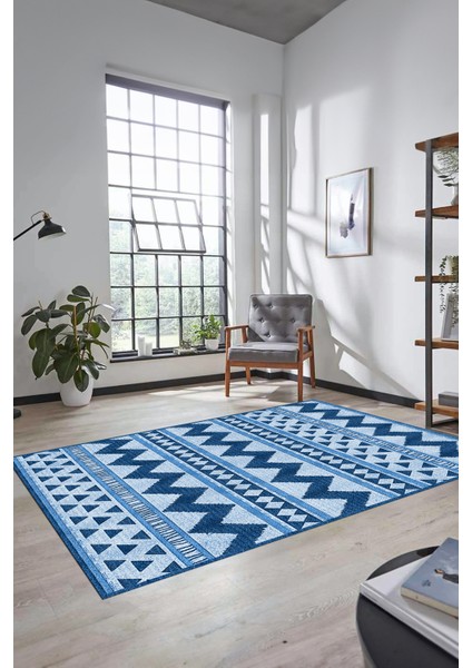 Kilim Desen Baskılı Kaymaz Taban Yıkanabilir Modern Yolluk Salon Halısı MODERN-105-MAVİ fiyatları