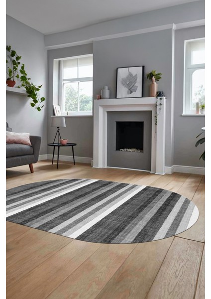 Modern Kilim Desen Dijital Kaymaz Yıkanabilir Oval Yolluk Mutfak Salon Halısı O-Modern-25-Gri modelleri