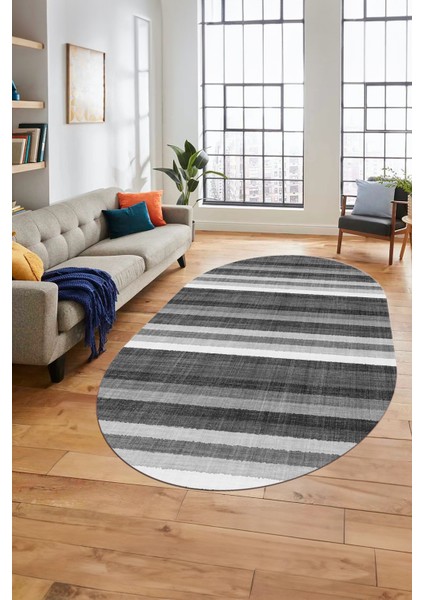 Modern Kilim Desen Dijital Kaymaz Yıkanabilir Oval Yolluk Mutfak Salon Halısı O-Modern-25-Gri fırsatları