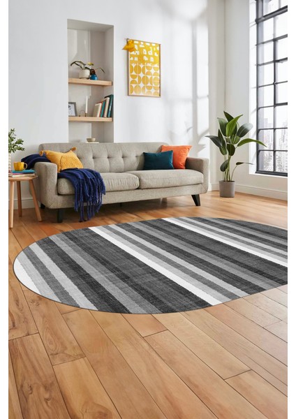 Modern Kilim Desen Dijital Kaymaz Yıkanabilir Oval Yolluk Mutfak Salon Halısı O-Modern-25-Gri indirimleri