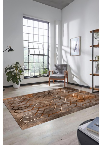 Modern Desen Dijital Kaymaz Yıkanabilir Yolluk Mutfak Salon Halısı Modern-90-Kahve modelleri