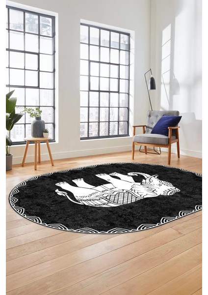 Fil Desen Baskılı Kaymaz Taban Yıkanabilir Modern Oval Yolluk Salon Halısı O-MODERN-101-ANTRASİT fırsatları