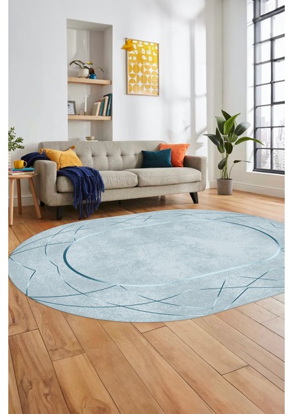 Baskılı Kaymaz Yıkanabilir Zarif Modern Oval Yolluk Mutfak Halısı Salon Halısı O-Modern-62-Mavi fiyatları