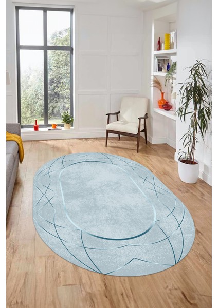 Baskılı Kaymaz Yıkanabilir Zarif Modern Oval Yolluk Mutfak Halısı Salon Halısı O-Modern-62-Mavi modelleri