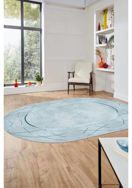 Baskılı Kaymaz Yıkanabilir Zarif Modern Oval Yolluk Mutfak Halısı Salon Halısı O-Modern-62-Mavi fırsatları
