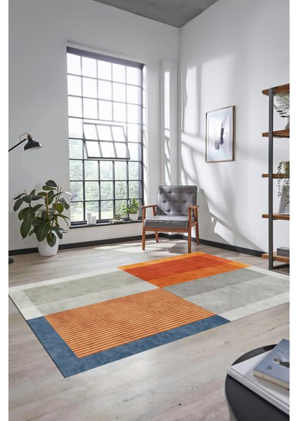 Baskılı Kaymaz Taban Yıkanabilir Modern Şık Yolluk Mutfak Salon Halısı MODERN-107-RENKLİ