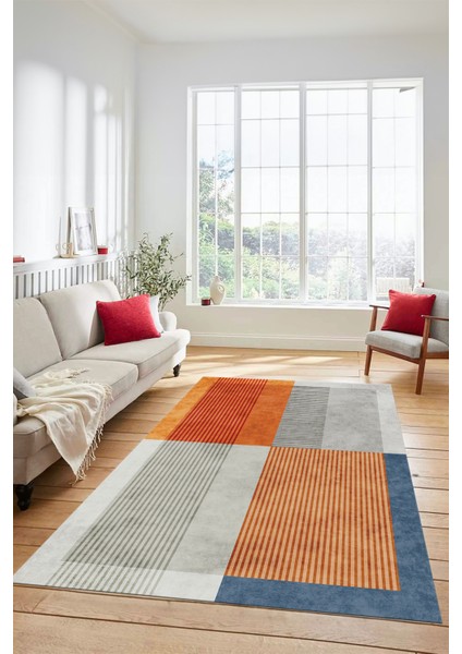 Baskılı Kaymaz Taban Yıkanabilir Modern Şık Yolluk Mutfak Salon Halısı MODERN-107-RENKLİ fırsatları