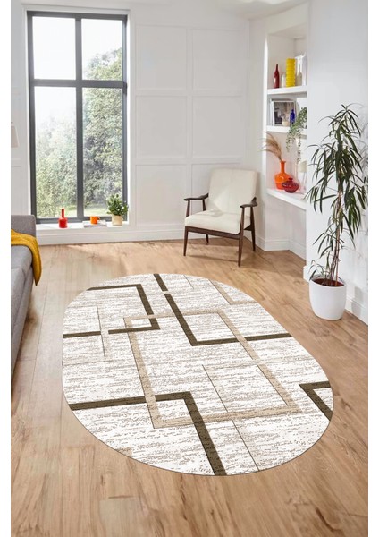 Sade Desen Modern Tasarım Dijital Kaymaz Yıkanabilir Oval Yolluk Salon Halısı O-Modern-80-Kahve fiyatları