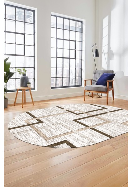 Sade Desen Modern Tasarım Dijital Kaymaz Yıkanabilir Oval Yolluk Salon Halısı O-Modern-80-Kahve indirimleri