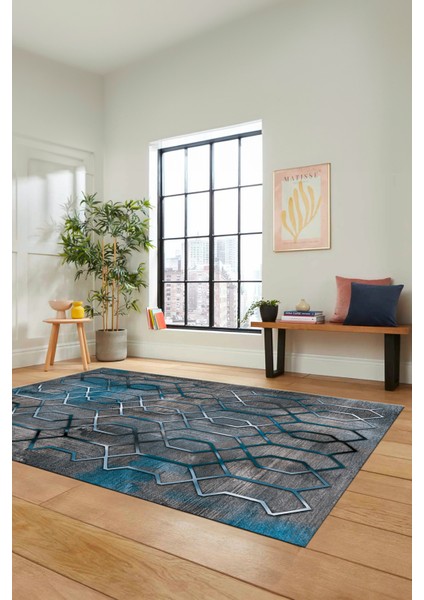 Modern Desen Dijital Kaymaz Yıkanabilir Yolluk Mutfak Salon Halısı Modern-90-Mavi indirimleri