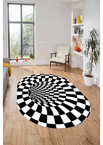 3D Renkli Modern Tasarım Dijital Kaymaz Yıkanabilir Oval Yolluk Salon Halısı O-Modern-78-Siyah fiyatları