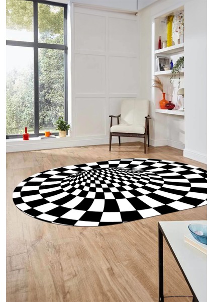 3D Renkli Modern Tasarım Dijital Kaymaz Yıkanabilir Oval Yolluk Salon Halısı O-Modern-78-Siyah modelleri
