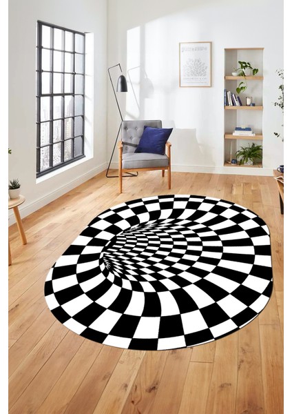 3D Renkli Modern Tasarım Dijital Kaymaz Yıkanabilir Oval Yolluk Salon Halısı O-Modern-78-Siyah fırsatları