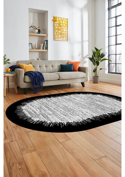 Baskılı Kaymaz Yıkanabilir Sade Desen Oval Yolluk Mutfak Salon Halısı O-Modern-43-Siyah fırsatları
