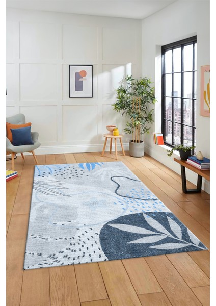 Yaprak Desen Modern Tasarım Dijital Kaymaz Yıkanabilir Yolluk Mutfak Salon Halısı Modern-79-Mavi fırsatları