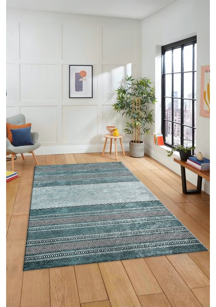 Kilim Desen Özel Tasarım Dijital Kaymaz Yıkanabilir Yolluk Mutfak Salon Halısı Modern-83-Turkuaz fırsatları