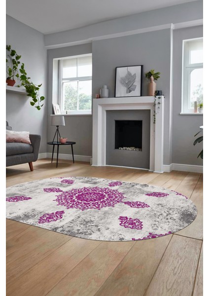 Baskılı Kaymaz Yıkanabilir Oval Koridor Halısı Mutfak Halısı Salon Halısı O-Modern-45-Mor fiyatları