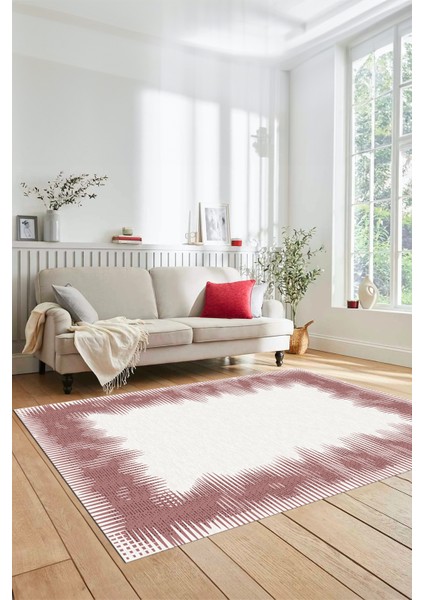Baskılı Kaymaz Yıkanabilir Modern Sade Desen Yolluk Salon Halısı Modern-48-Pembe
