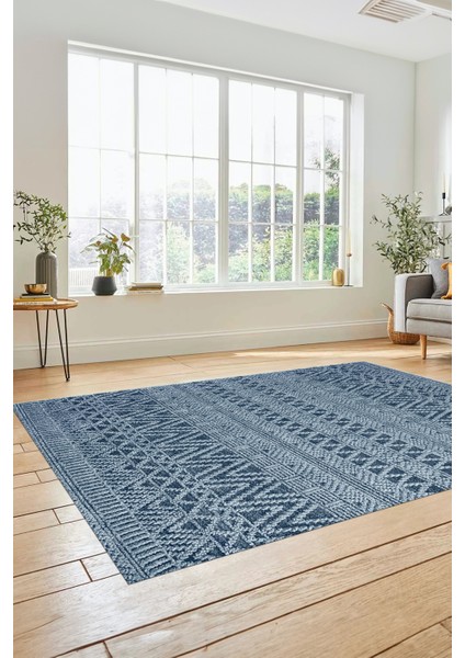 Kilim Desen Özel Tasarım Dijital Kaymaz Yıkanabilir Yolluk Mutfak Salon Halısı Modern-86-Mavi