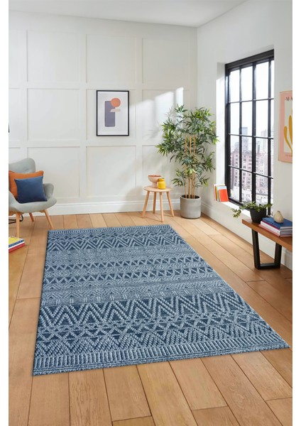Kilim Desen Özel Tasarım Dijital Kaymaz Yıkanabilir Yolluk Mutfak Salon Halısı Modern-86-Mavi fırsatları