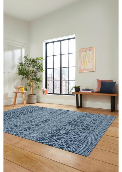 Kilim Desen Özel Tasarım Dijital Kaymaz Yıkanabilir Yolluk Mutfak Salon Halısı Modern-86-Mavi indirimleri