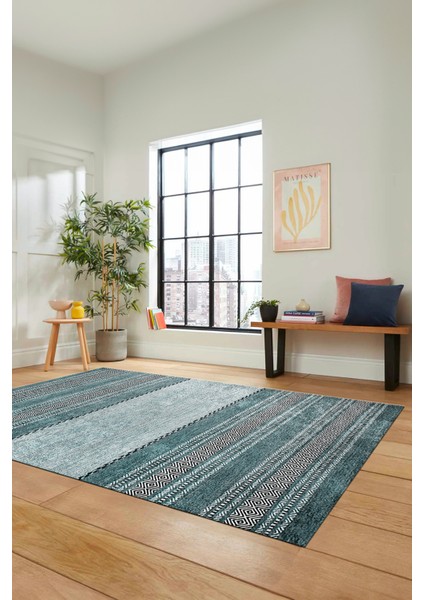 Kilim Desen Özel Tasarım Dijital Kaymaz Yıkanabilir Yolluk Mutfak Salon Halısı Modern-83-Turkuaz indirimleri