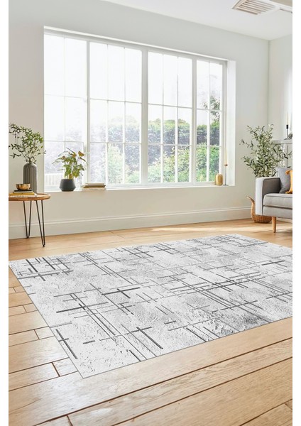 Sade Desen Modern Dijital Kaymaz Yıkanabilir Yolluk Mutfak Salon Halısı Modern-89-Gri