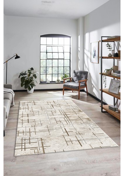 Sade Desen Modern Dijital Kaymaz Yıkanabilir Yolluk Mutfak Salon Halısı Modern-89-Krem fiyatları