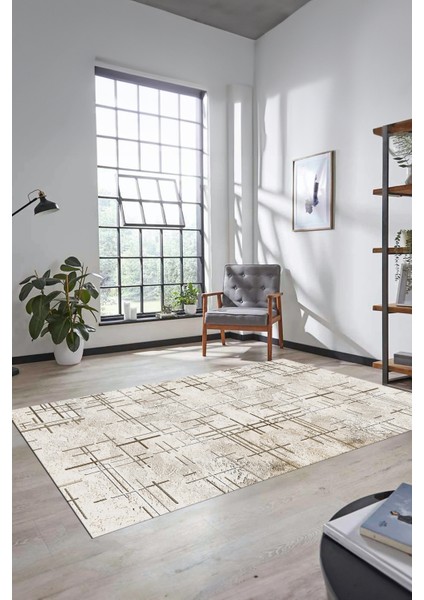 Sade Desen Modern Dijital Kaymaz Yıkanabilir Yolluk Mutfak Salon Halısı Modern-89-Krem modelleri