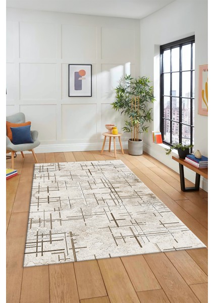 Sade Desen Modern Dijital Kaymaz Yıkanabilir Yolluk Mutfak Salon Halısı Modern-89-Krem fırsatları