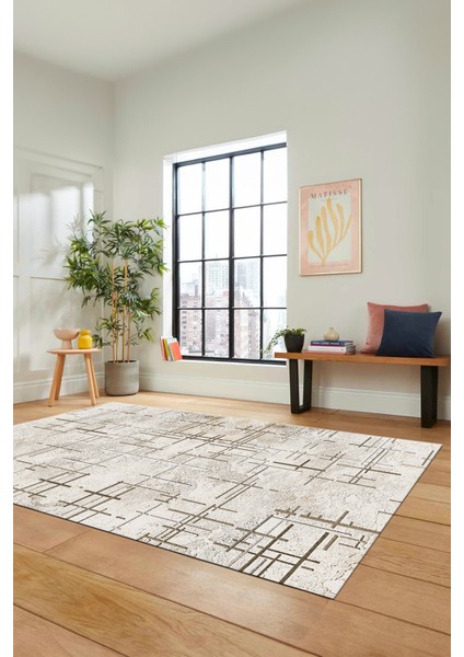 Sade Desen Modern Dijital Kaymaz Yıkanabilir Yolluk Mutfak Salon Halısı Modern-89-Krem indirimleri