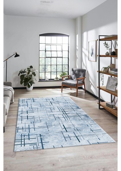 Sade Desen Modern Dijital Kaymaz Yıkanabilir Yolluk Mutfak Salon Halısı Modern-89-Mavi fiyatları