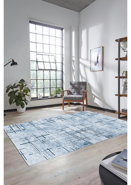 Sade Desen Modern Dijital Kaymaz Yıkanabilir Yolluk Mutfak Salon Halısı Modern-89-Mavi modelleri