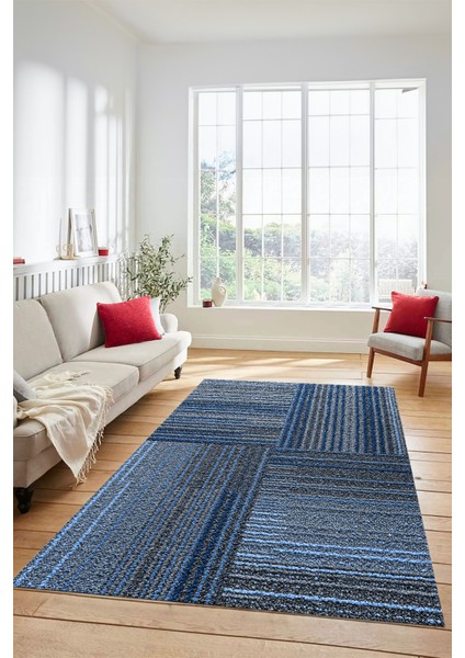 3D Modern Kilim Desen Dijital Kaymaz Yıkanabilir Yolluk Mutfak Salon Halısı Modern-34-Mavi