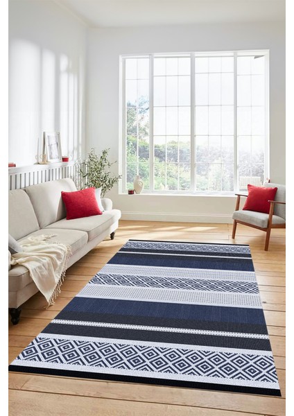 Modern Kilim Desenli Dijital Kaymaz Yıkanabilir Yolluk Mutfak Salon Halısı Modern-18-Lacivert fiyatları
