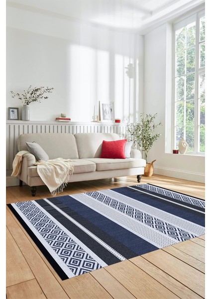 Modern Kilim Desenli Dijital Kaymaz Yıkanabilir Yolluk Mutfak Salon Halısı Modern-18-Lacivert modelleri