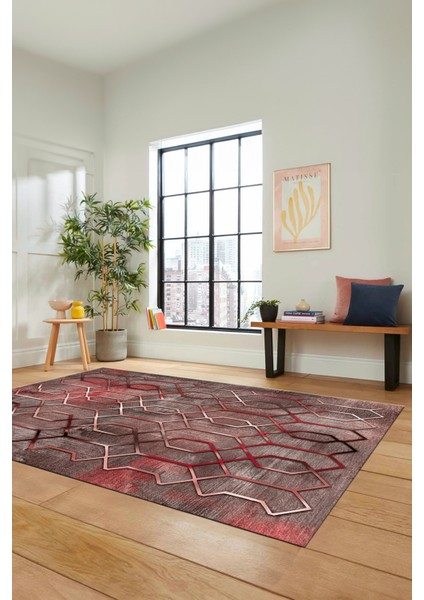 Modern Desen Dijital Kaymaz Yıkanabilir Yolluk Mutfak Salon Halısı Modern-90-Pembe indirimleri