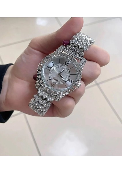 Yüksek Kalite Full Swarovski Taşlı Patek Çelik Kordon Saat