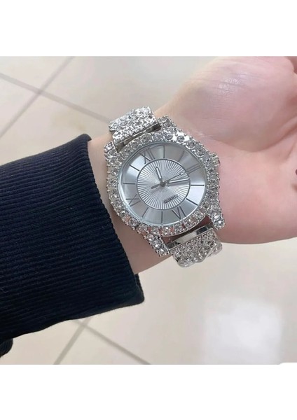 Yüksek Kalite Full Swarovski Taşlı Patek Çelik Kordon Saat