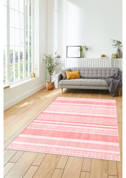 Modern Kilim Desenli Dijital Kaymaz Yıkanabilir Yolluk Mutfak Salon Halısı Modern-36-Pembe modelleri