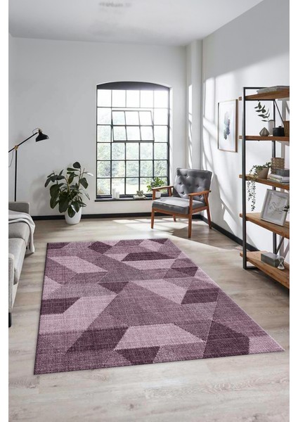 Baskılı Kaymaz Taban Yıkanabilir Modern Şık Yolluk Mutfak Salon Halısı Modern-96-Pembe