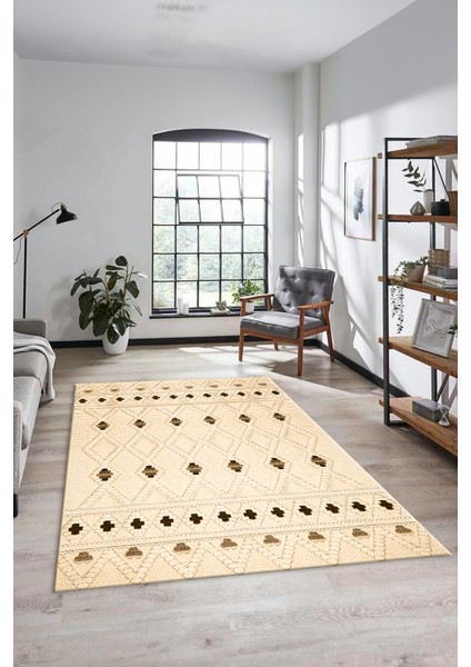 Baskılı Kaymaz Yıkanabilir Şık Kilim Desen Yolluk Mutfak Halısı Salon Halısı Modern-65-Krem modelleri