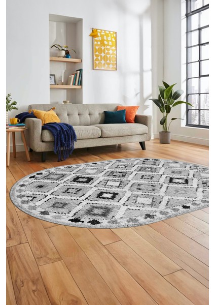 Baskılı Kaymaz Yıkanabilir Etnik Modern Oval Yolluk Mutfak Halısı Salon Halısı O-Modern-60-Gri modelleri