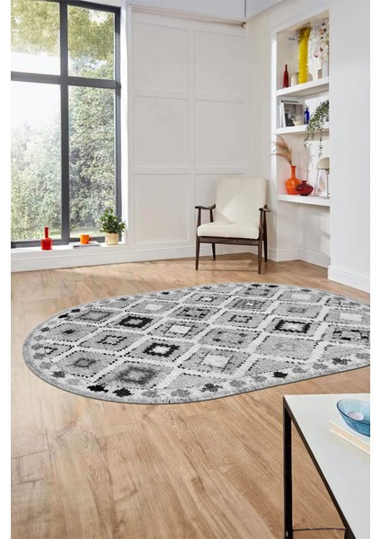 Baskılı Kaymaz Yıkanabilir Etnik Modern Oval Yolluk Mutfak Halısı Salon Halısı O-Modern-60-Gri indirimleri