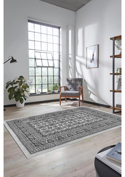 Etnik Desen Baskılı Kaymaz Taban Yıkanabilir Modern Yolluk Salon Halısı MODERN-113-GRİ