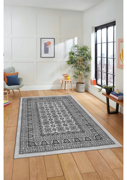 Etnik Desen Baskılı Kaymaz Taban Yıkanabilir Modern Yolluk Salon Halısı MODERN-113-GRİ fiyatları